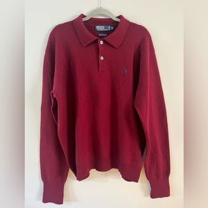 Polo Ralph Lauren Vintage Men's Burgundy Lambs Wool Polo Shirt XL